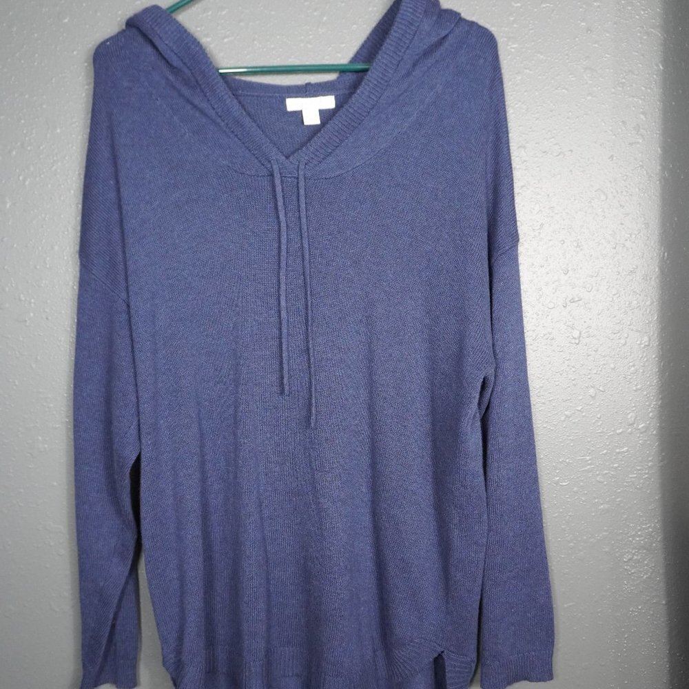 New York & Company Womens Navy Blue Hoodie Shirt Long Sleeve Sweater Size Medium